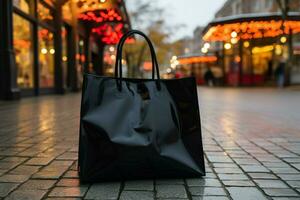 urbano instantâneo Preto compras saco de a lado do a rua ai gerado foto
