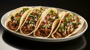 autêntico mexicano café da manhã tacos em vibrante cerâmico prato isolado em uma branco fundo foto