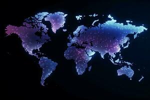 néon efeito mundo mapa criada a partir de pontos, simbolizando globalização ai gerado foto