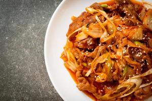 Carne de porco frita com pasta picante coreana e kimchi - comida ao estilo coreano