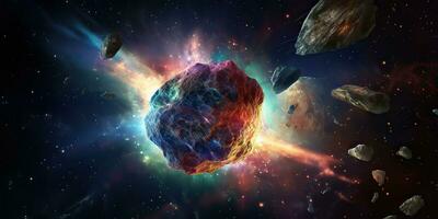 ai gerado. ai generativo. galáxia exterior espaço vôo asteróide universo galáxia Perigo catástrofe. gráfico arte foto
