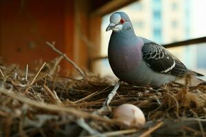 mãe Pombo pacientemente espera dela precioso descendência ai gerado foto