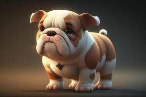 fofa 3d desenho animado buldogue em Sombrio fundo, generativo ai foto