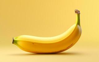 uma realista ilustração do uma solteiro banana com uma minimalista Projeto em uma amarelo fundo, generativo ai foto
