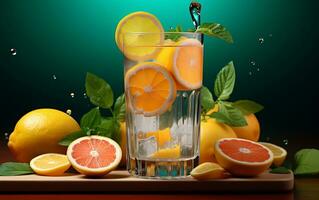 fresco e delicioso água com fatias do citrino frutas. generativo ai foto