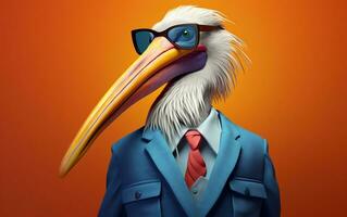 uma à moda pelicano vestindo uma colorida terno e oculos de sol, generativo ai foto