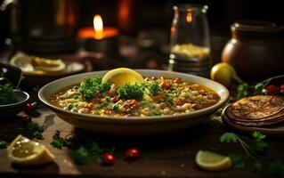 produtos foto do incrivelmente detalhado lentilha sopa, generativo ai