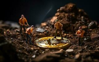 minúsculo mineiros trabalhando com bitcoins foto