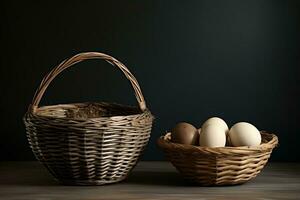 esvaziar cesta e cesta com ovos, generativo ai foto