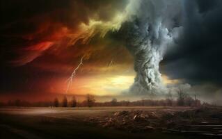 da natureza contraste - tornado e arco Iris depois de a tempestade. generativo de ai foto