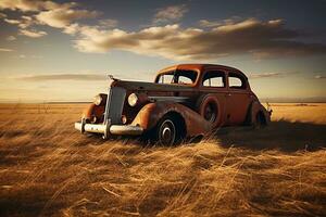 retro relíquia - uma realista imagem do a abandonado vintage carro. generativo de ai foto