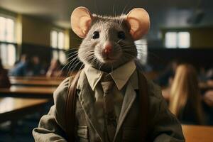 roedor pronto para classe rato dentro escola uniforme. generativo de ai foto