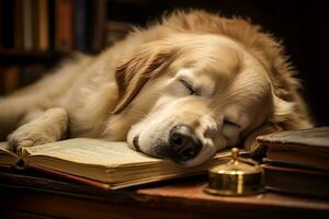 fechar exame do uma cachorro lendo sessão. generativo de ai foto
