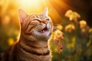 capturando a alegria do uma cabelo curto gato dentro fotografia. generativo de ai foto