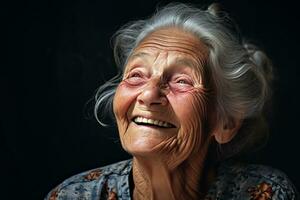 uma retrato do a idosos mulher sorriso. generativo de ai foto