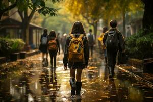 costas para escola amigos' jornada. generativo de ai foto