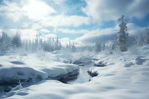 capturando a beleza do uma coberto de neve panorama. generativo de ai foto