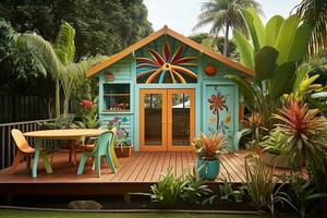 crianças' cubículo casa dentro a australiano quintal. generativo de ai foto