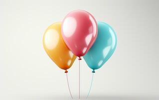 capturando a festivo animar do colorida balões contra uma limpar \ limpo branco pano de fundo. generativo de ai foto