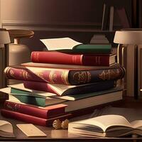 livros em a mesa foto gerado ai