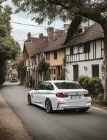 uma lindo BMW carro dentro uma lindo configuração foto