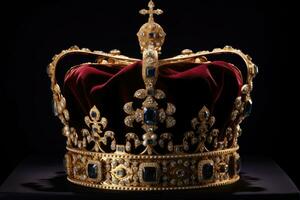 dourado decorado rainha coroa com diamantes. caro joia. Magia coroa, fechar acima. generativo ai foto