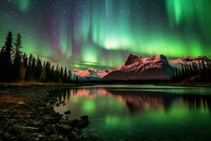 deslumbrante aurora boreal exibição dentro a noite céu. colorida norte claro. generativo ai foto