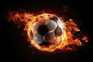 a futebol bola dentro chama. fogo futebol. esporte futebol fundo. generativo ai foto