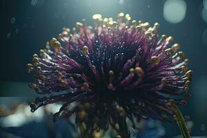 flores em a estrangeiro planeta com água gotas. sonhadores fantasia botânico fundo. generativo ai foto