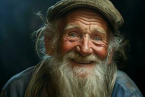fechar-se retrato do uma feliz Senior homem com branco barba. ai gerado pró foto