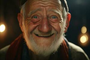 fechar-se retrato do uma feliz Senior homem com branco barba. ai gerado pró foto