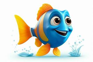 3d rendido ilustração do desenho animado personagem do peixinho com feliz expressão. ai gerado pró foto