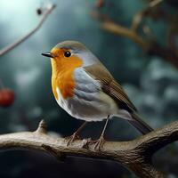 robin pássaro em uma ramo dentro a floresta. foto para seu Projeto. ai gerado pró foto