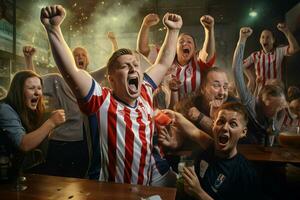 animado Croácia futebol fãs torcendo para seus equipe durante uma jogos às estádio. ai gerado pró foto