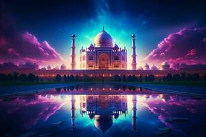 taj mahal com reflexão dentro a lago. 3d Renderização. ai gerado pró foto