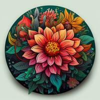 colorida floral mandala com flores e folhas. ai gerado pró foto