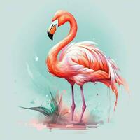 flamingo dentro a água. lindo flamingo em uma fundo do tropical plantas. ai gerado pró foto