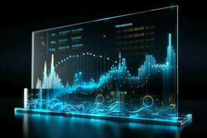 abstrato brilhando forex gráfico interface em embaçado noite cidade fundo. finança e comércio conceito. Duplo exposição. ai gerado pró foto