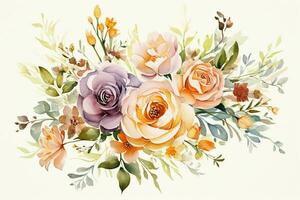 cumprimento cartão com aguarela flores feito à mão. colorida aguarela floral ramalhete em branco fundo, vintage estilo. ai gerado foto