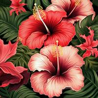 tropical hibisco flores e Palma folhas fundo. ai gerado livre foto