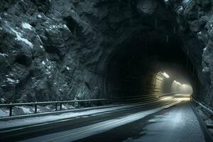 futurista túnel com luz trilhas às noite, grandes exposição foto ocupado dentro uma túnel. ai gerado livre foto