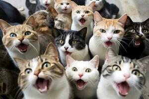 retratos grupo do gatos engraçado rostos.generativos ai. foto