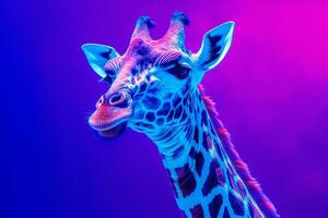 girafa colorida néon light.generative ai. foto