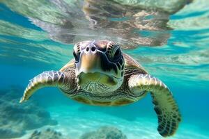 tartaruga nadar dentro a mar.generativo ai. foto