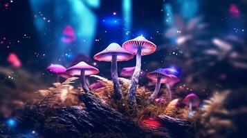 Magia fantasia cogumelo dentro a floresta.generativa ai. foto