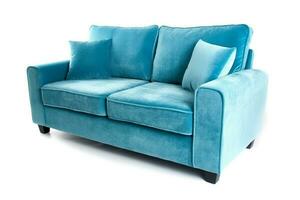 azul sofá moderno isolado em branco background.generative ai. foto