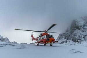 neve montanha resgate helicóptero é levando desligado.generativo ai. foto