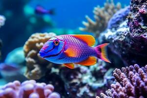 colorida lindo peixe dentro a mar com lindo corais .generativo ai. foto