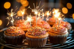 espumante bolos de copo para uma aniversário festa foto