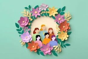 feliz mulheres dia 8 marcha com lindo flor papel papel craft cortar estilo foto